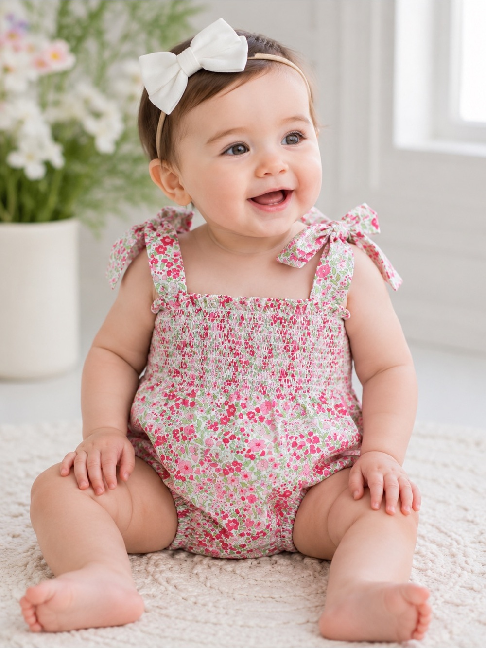 Cecil and Lou Baby Girl Floral Bubble Romper 6 Months Smocked Boutique